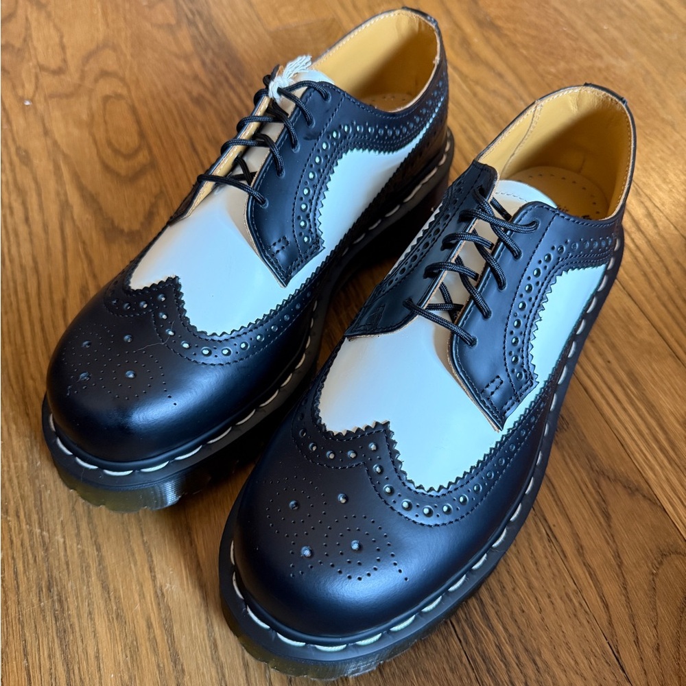 Dr. Martens Black and White Bex Smooth Leather Brogue Shoes